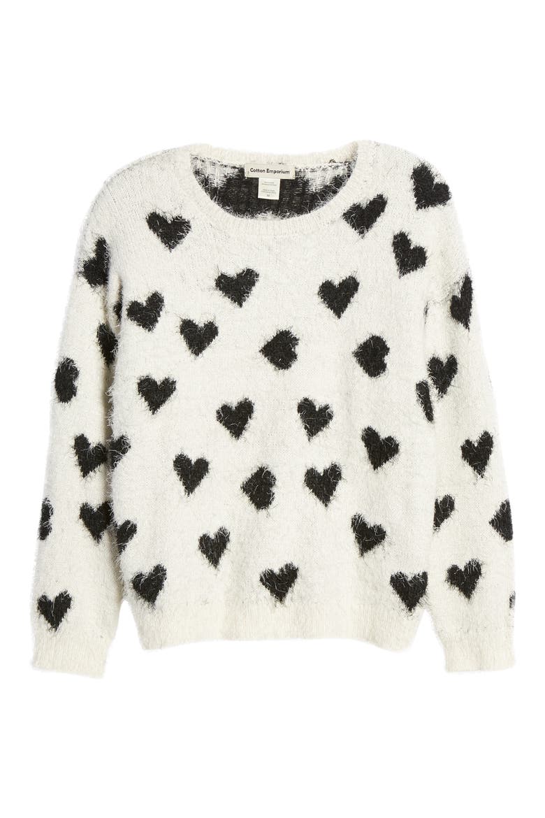 Heart Eyelash Sweater, Alternate, color, WHITE WITH BLACK