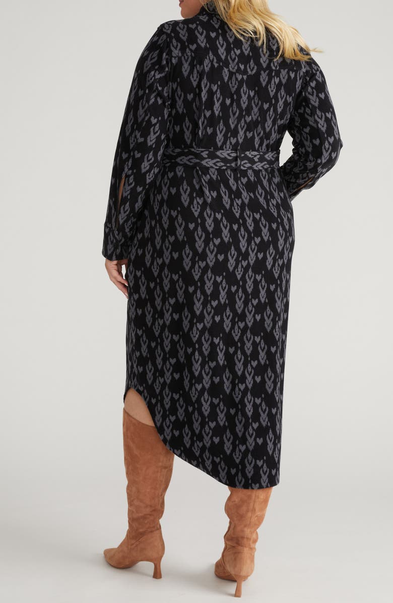 Universal Standard Morgan Long Sleeve Stretch Flannel Midi Shirtdress, Alternate, color, Indigo Ikat Arrow Blue