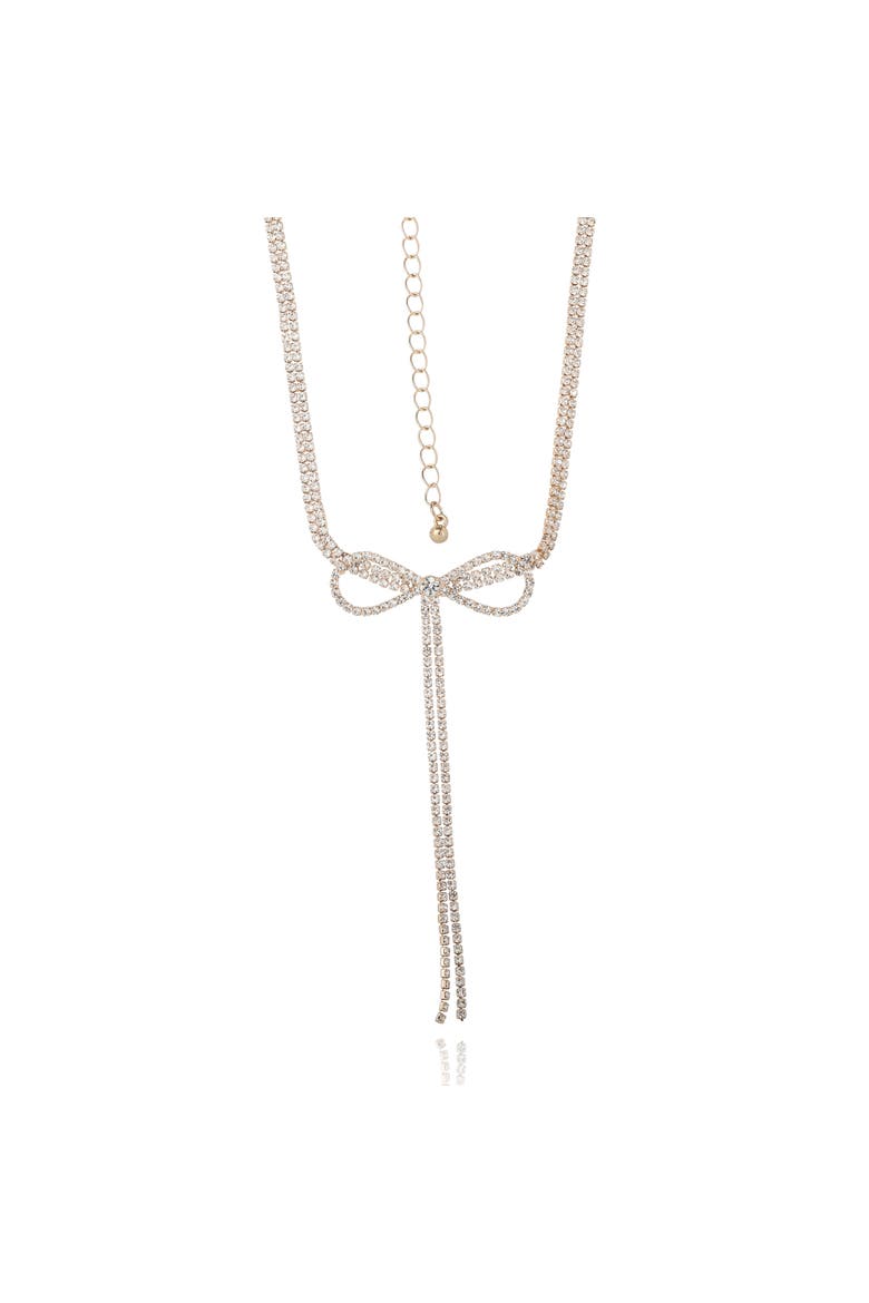 Crystal Double Strand Bow Lariat Necklace, Alternate, color, Gold