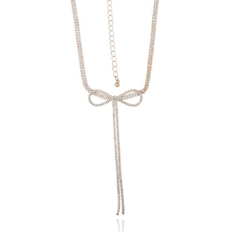 Crystal Double Strand Bow Lariat Necklace