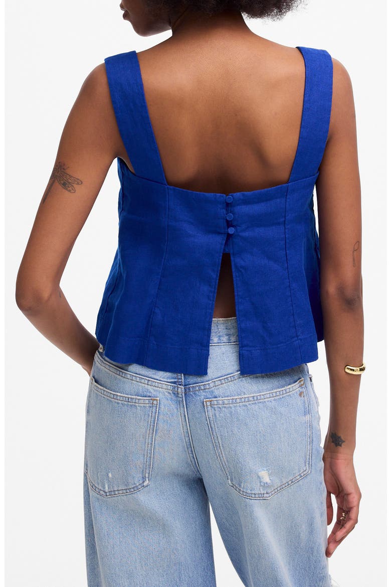 Curved Neck Shell Linen Tank Top, Alternate, color, BRIGHT SAPPHIRE
