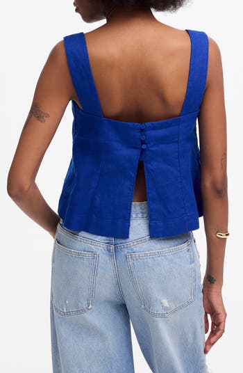 Curved Neck Shell Linen Tank Top
