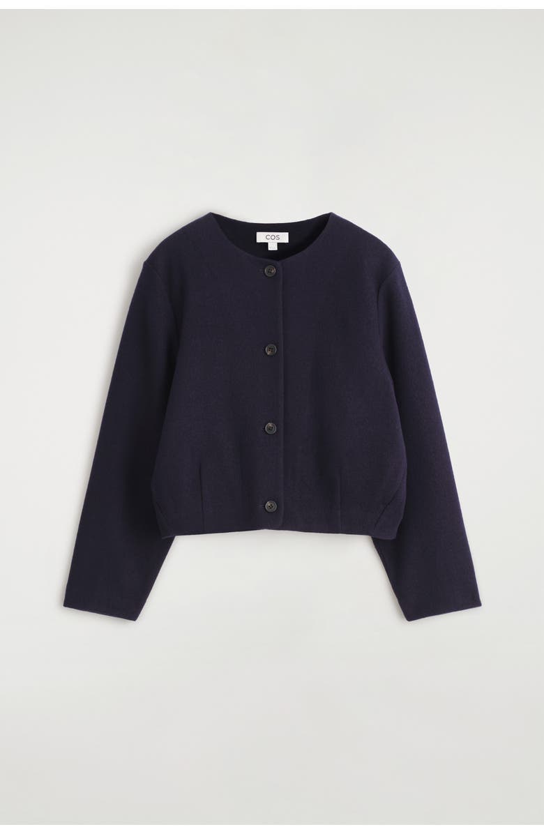 COS Boiled Merino Wool Cardigan, Alternate, color, Navy