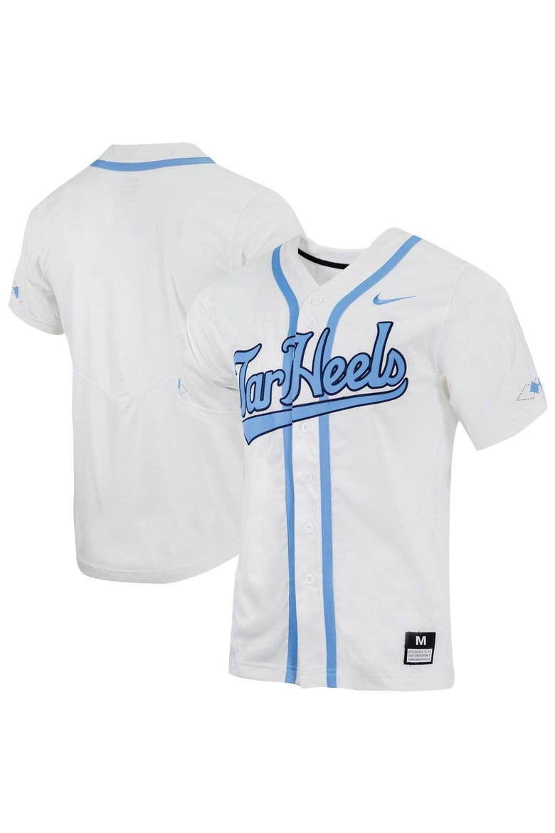 Men's Nike White North Carolina Tar Heels Replica Full-Button Baseball Jersey, Main, color, White