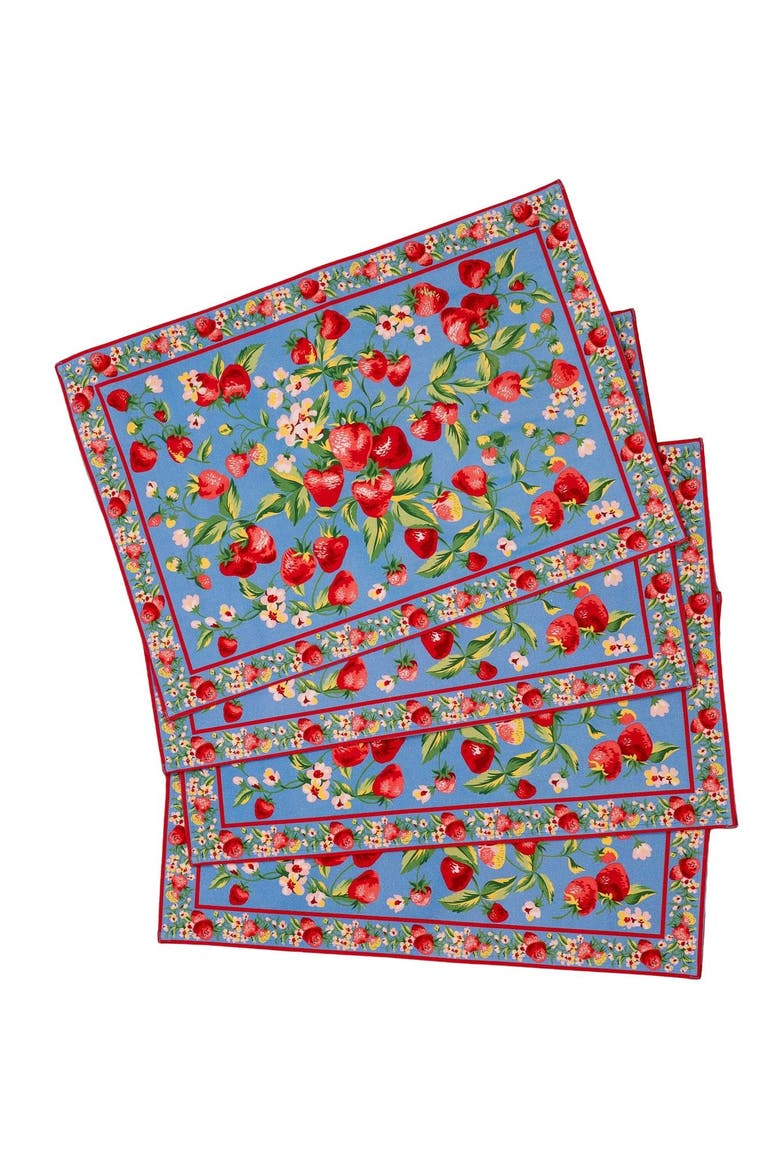Strawberry Magic Placemats, Set of 4, Main, color, Blue