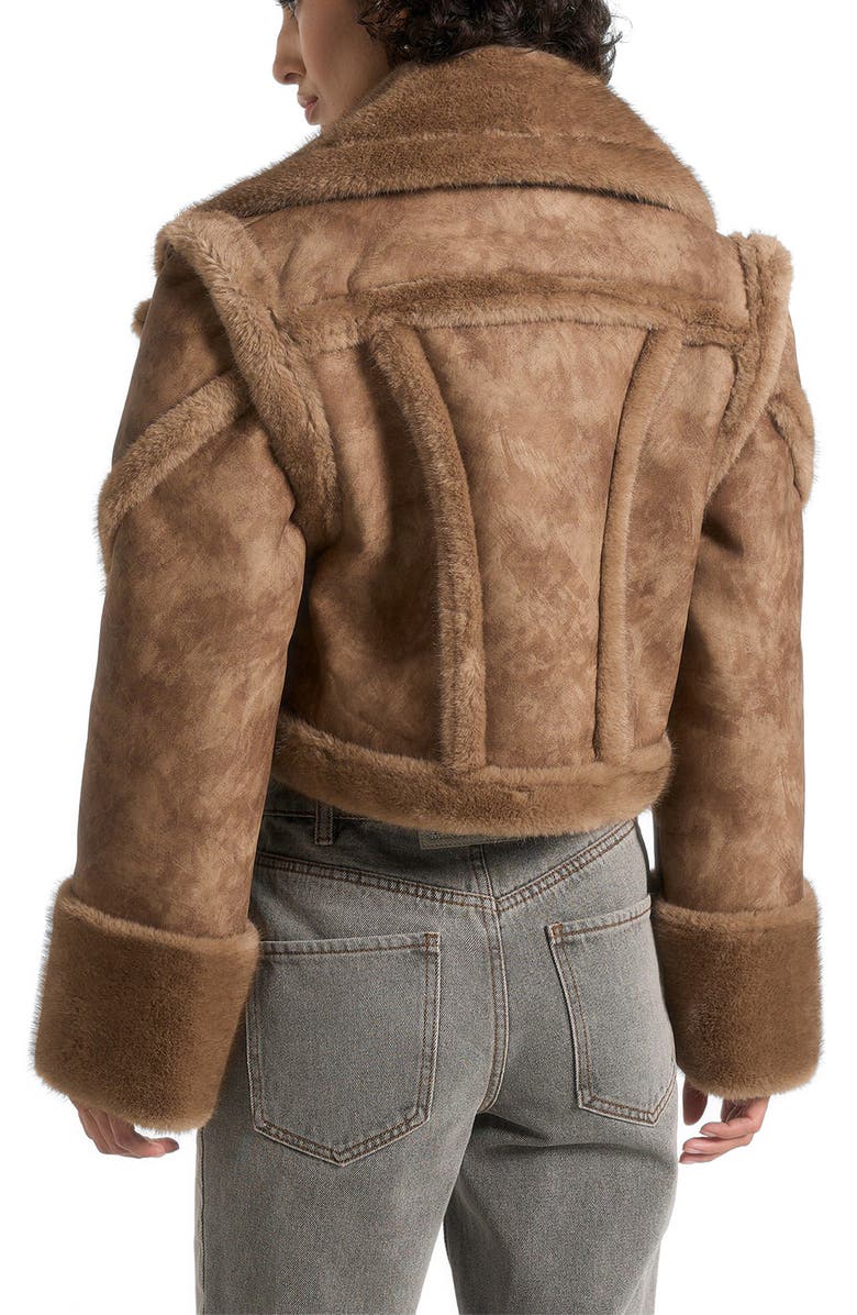 Manière De Voir Kena Vintage Leather & Plush 2-in-1 Gilet Jacket, Alternate, color,