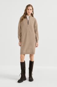 Brunello Cucinelli Virgin wool, cashmere and silk rib knit dress with precious half zip