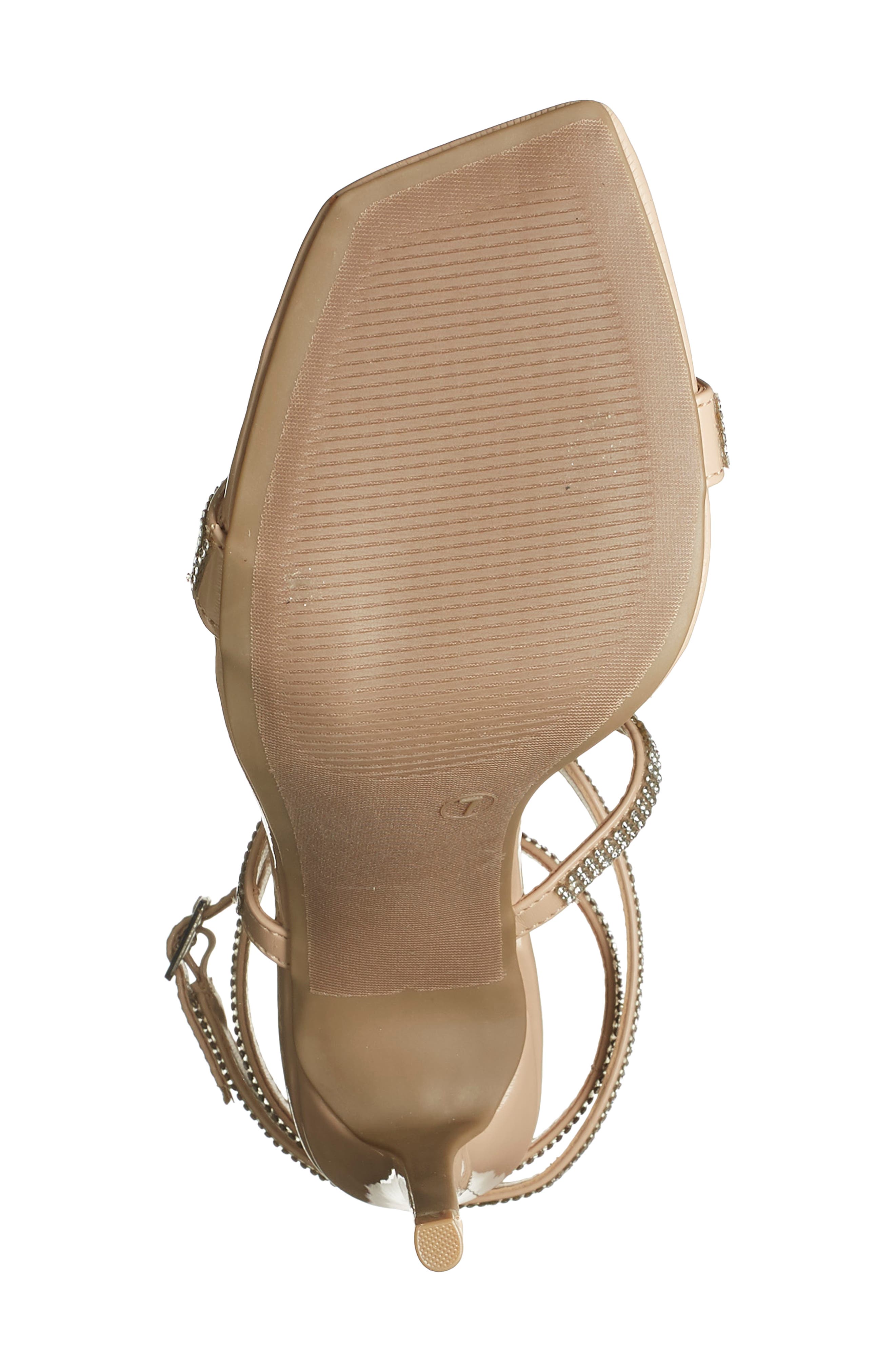 Crystal Embellished Crisscross Slim Heel Sandal, Alternate, color, NUDE