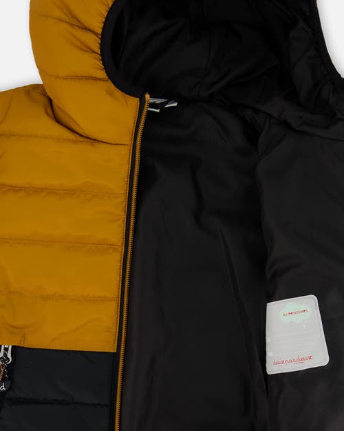 Deux Par Deux Little Boy's Colorblock Quilted Mid-season Jacket Brown And Black In Brown And Black