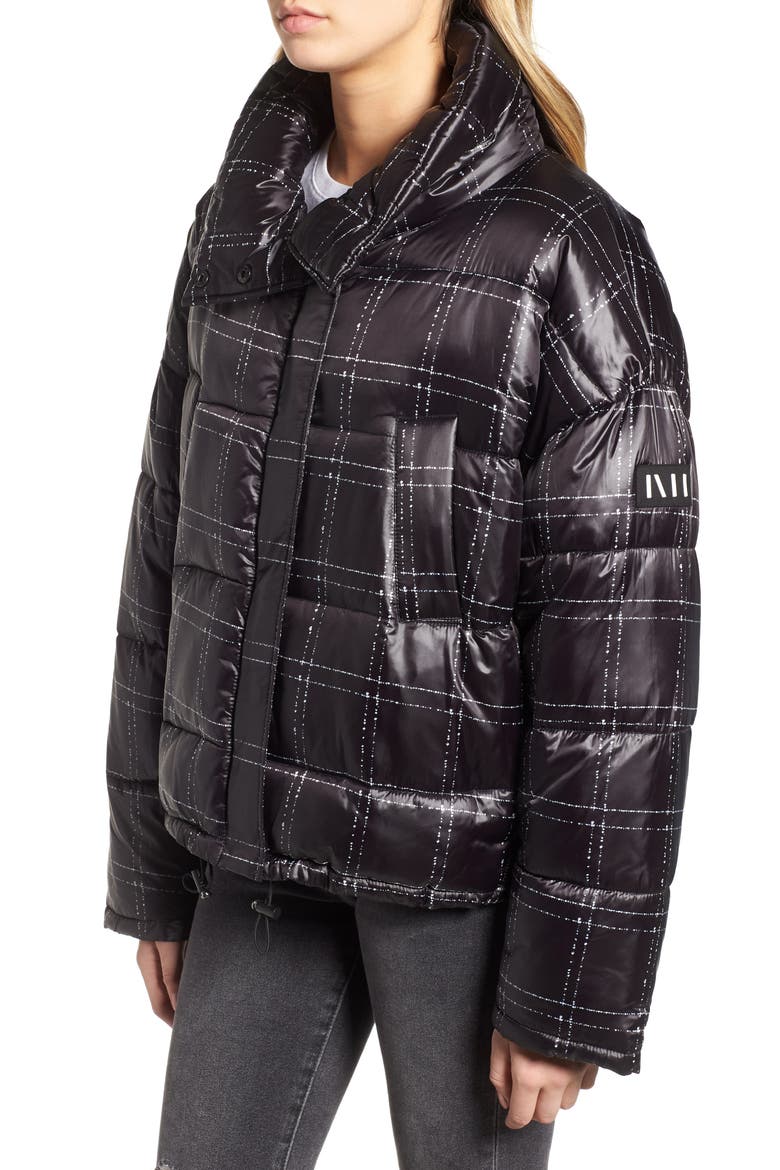 Grid Check Puffer Jacket, Alternate, color, BLACK/ WHITE