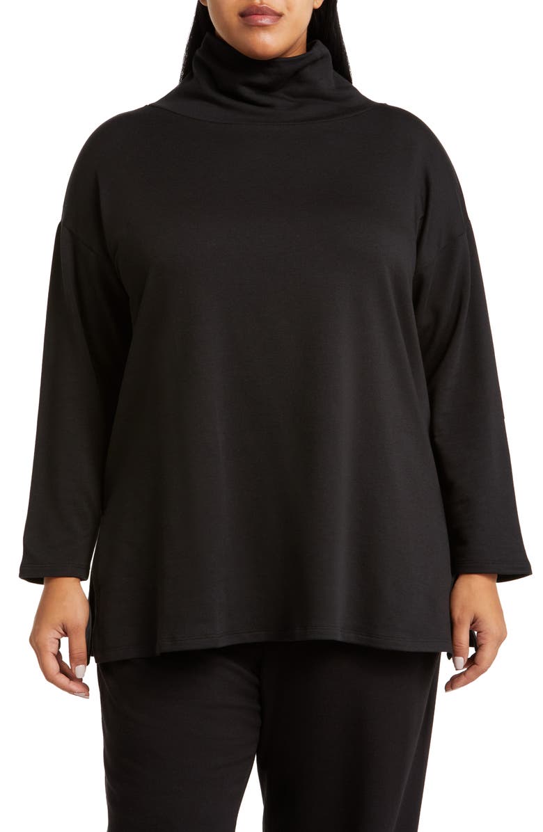 Eileen Fisher Drapey Funnel Neck Brushed Terry Tunic, Main, color,