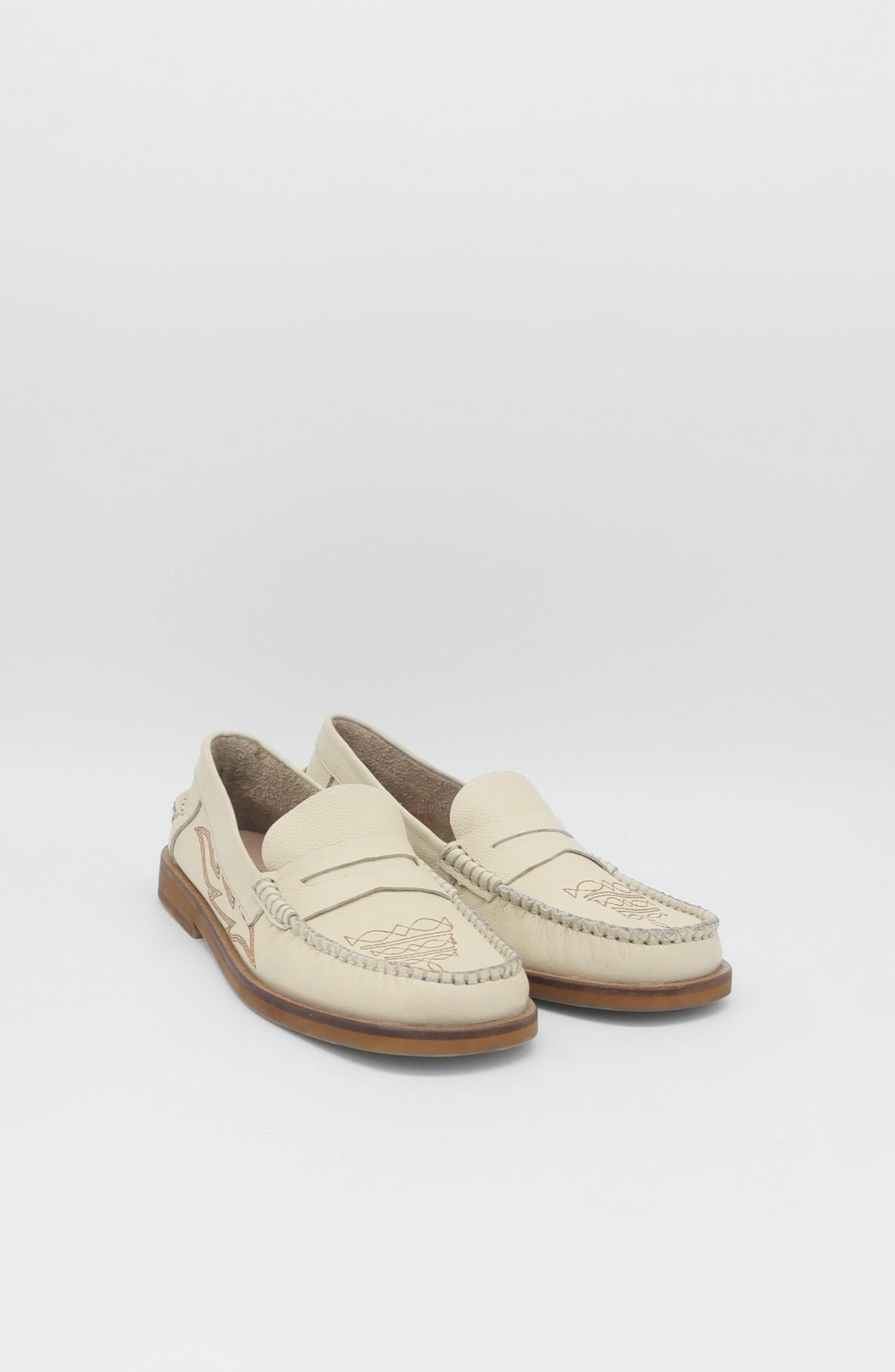 Baldanza Leather Western Embroidery Penny Loafers, Alternate, color, Ivory