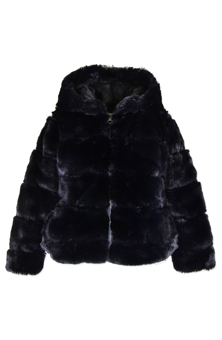 Widgeon Faux Fur Hooded Zip Front Cozy Jacket, Main, color, Black Layer Cake