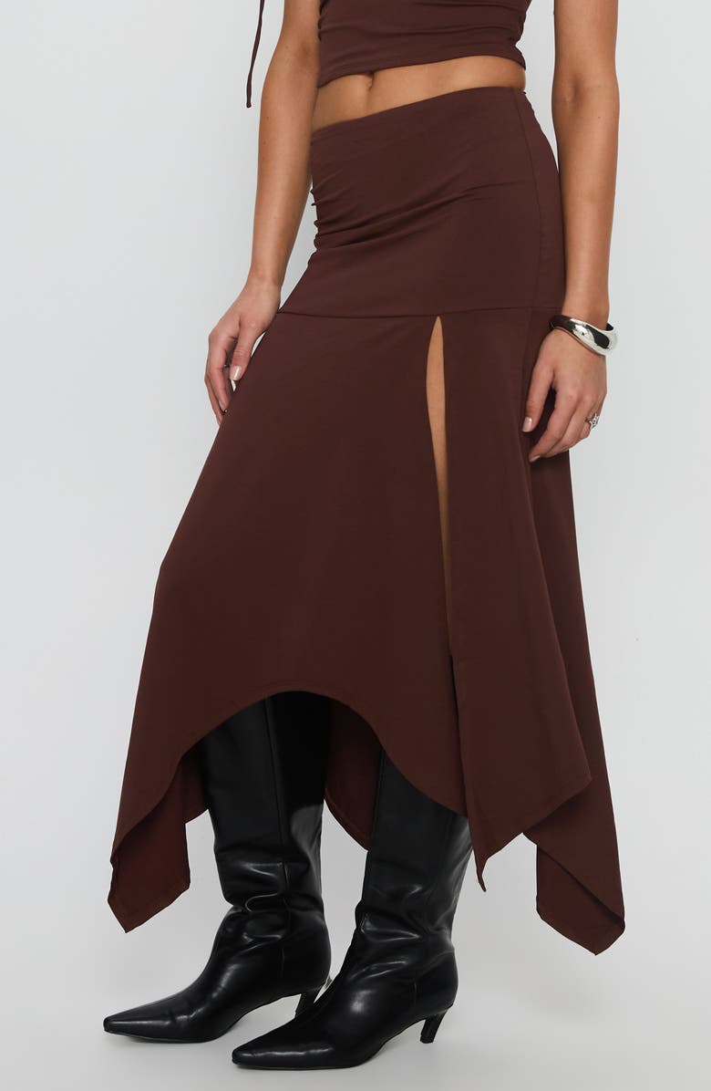 Princess Polly Azlynn One-Shoulder Crop Top & Handkerchief Hem Maxi Skirt Set, Alternate, color, Brown