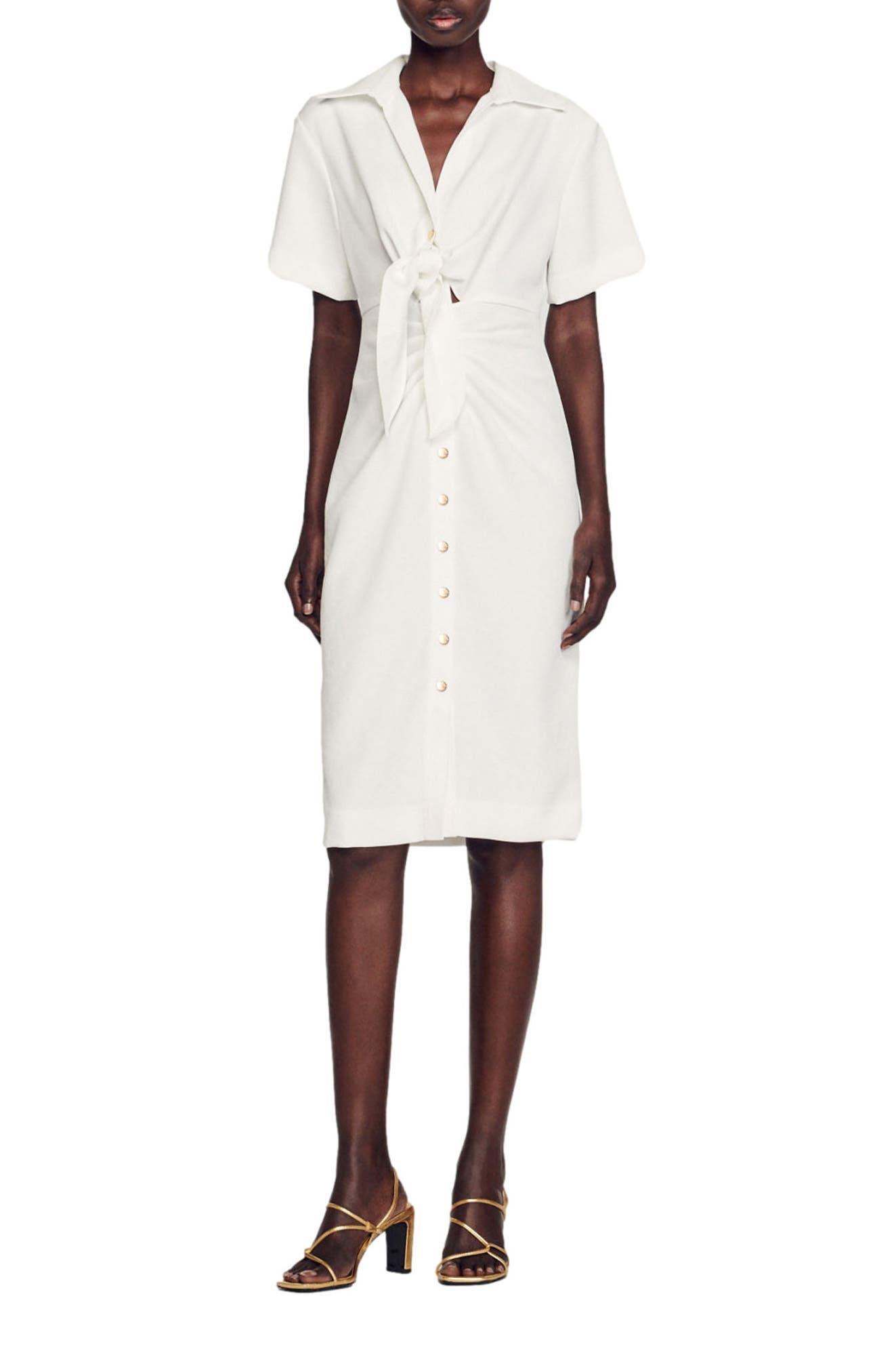 SANDRO Nacre Tie Front Sheath Dress