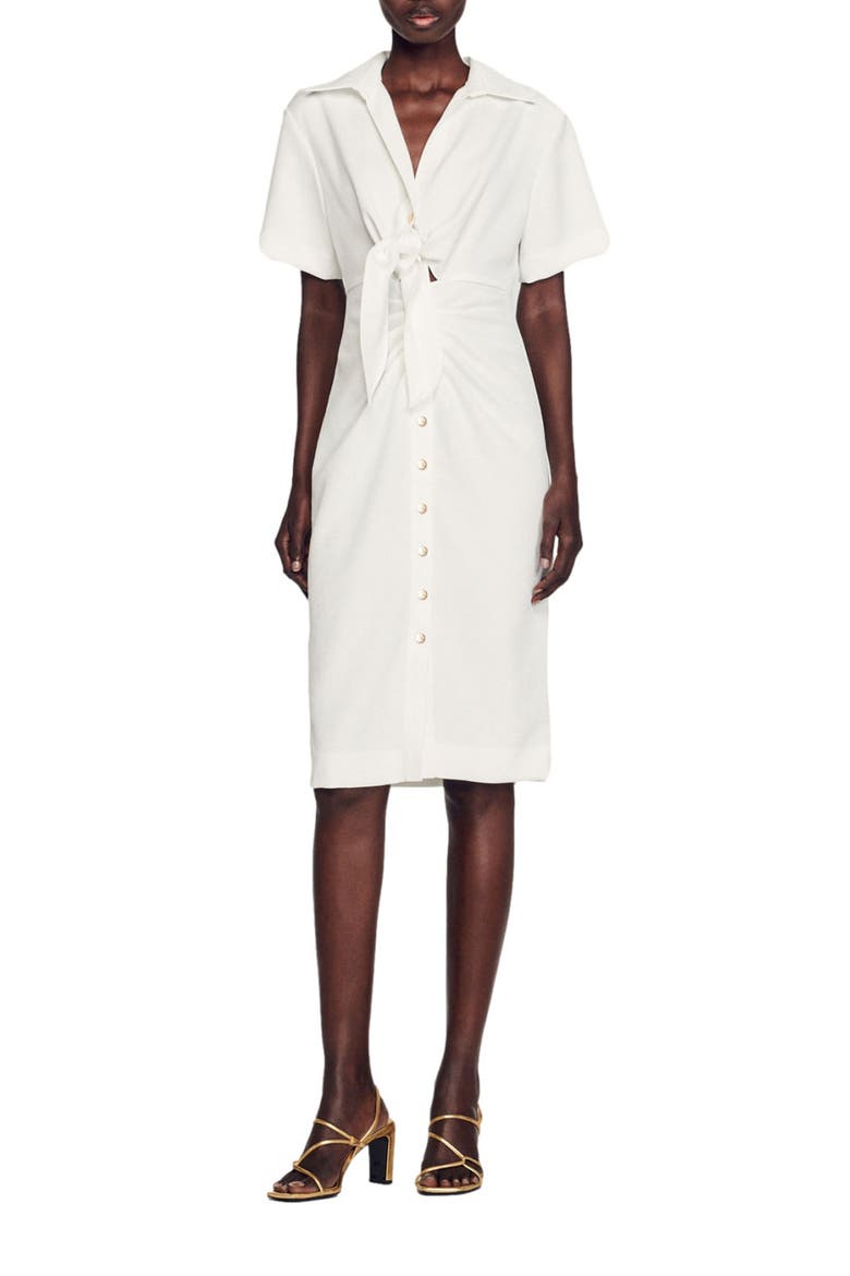 Nacre Tie Front Sheath Dress, Main, color, ECRU