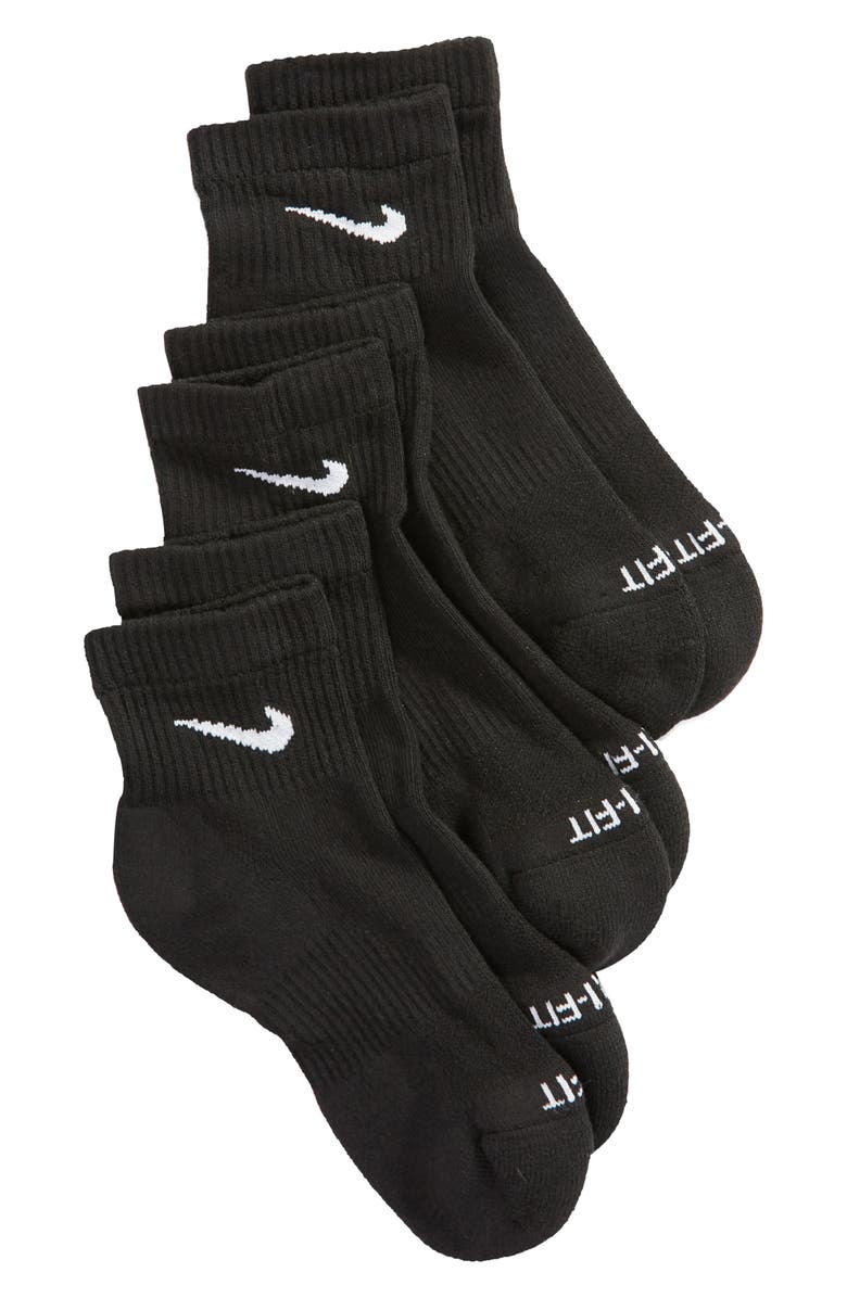 Nike 3-Pack Dri-FIT Everyday Ankle Socks, Main, color, Black/ White