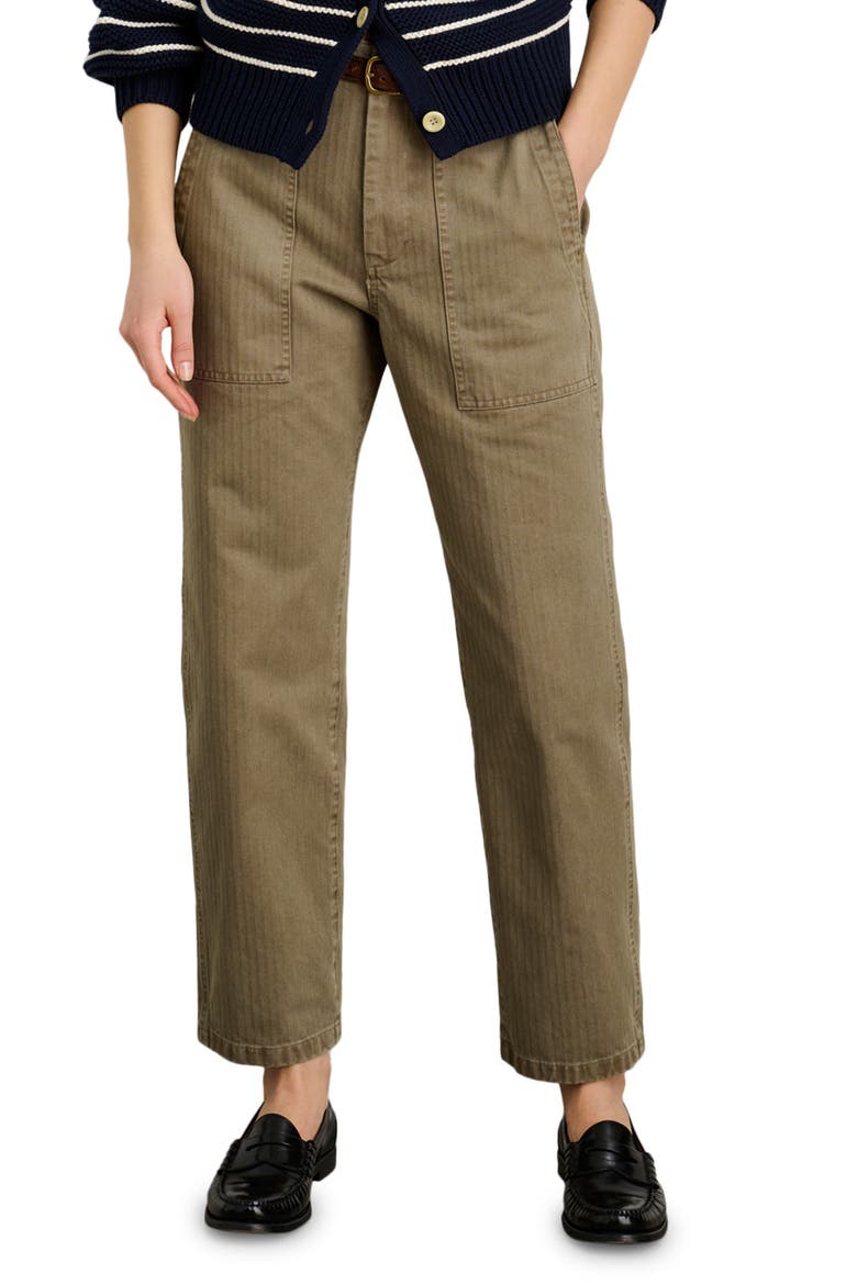Neil Herringbone High Waist Straight Leg Utility Pants, Main, color, VINTAGE OLIVE