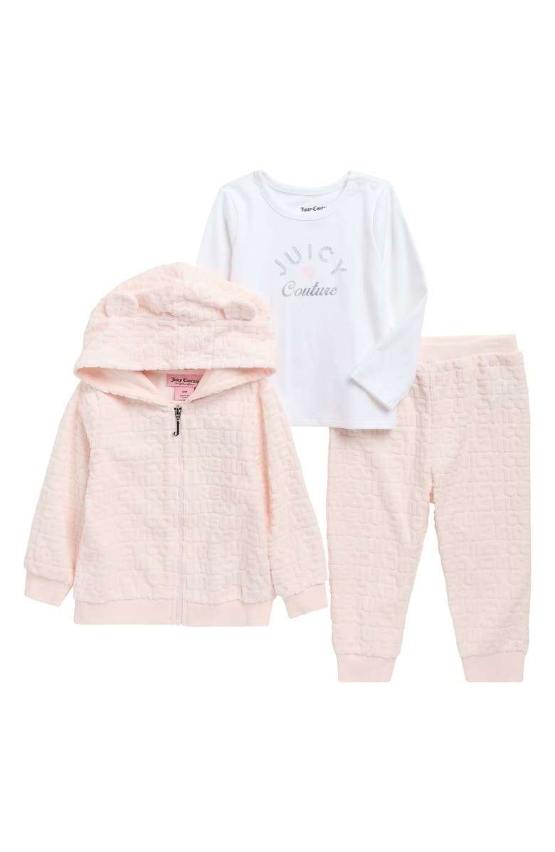 Juicy Couture Three-Piece Velour Set, Main, color, Pink