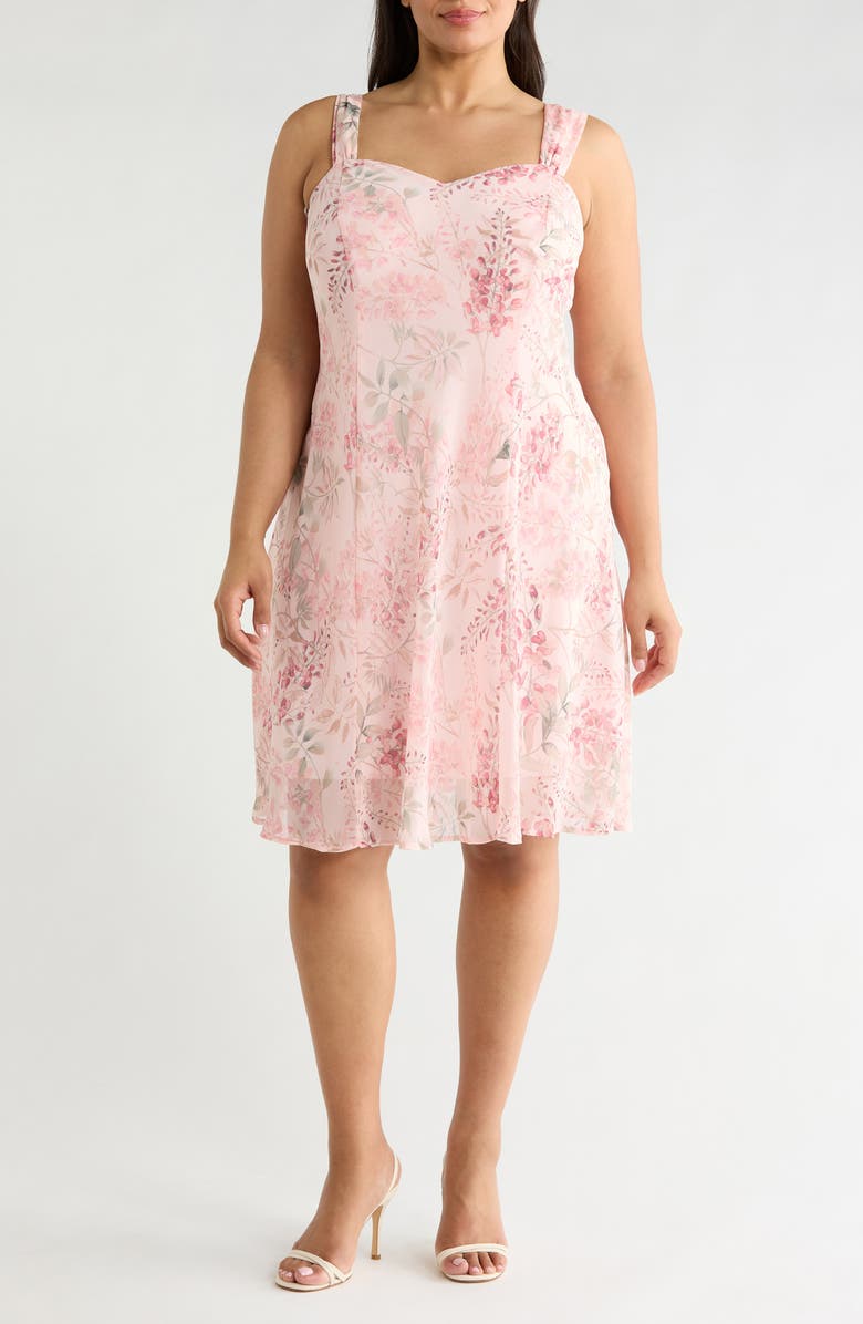 Connected Apparel Floral Chiffon Dress & Lace Shrug Set, Alternate, color, Soft Coral