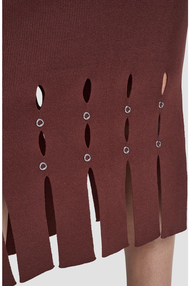 Grommet Trim Fringe Hem Sweater Midi Skirt, Alternate, color, BITTER CHOCOLATE
