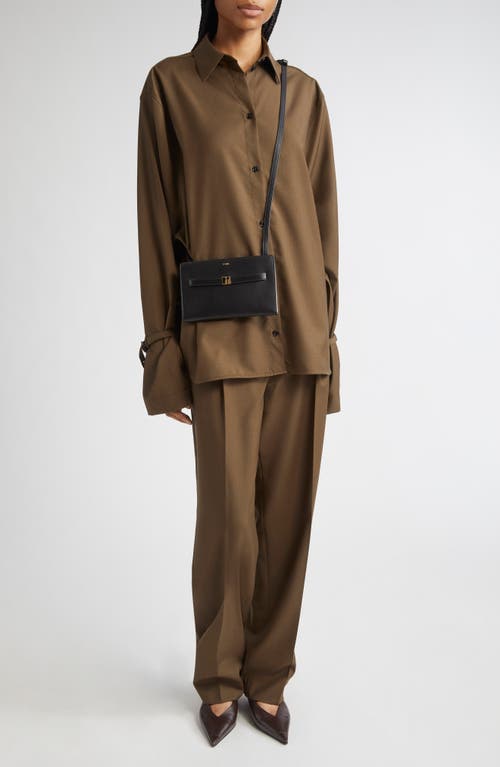 Totême Toteme Monogram Wool Flannel Tie Cuff Shirt In Green