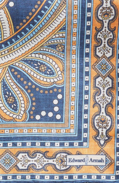 Shop Edward Armah Persian Print Silk Pocket Square In Denim