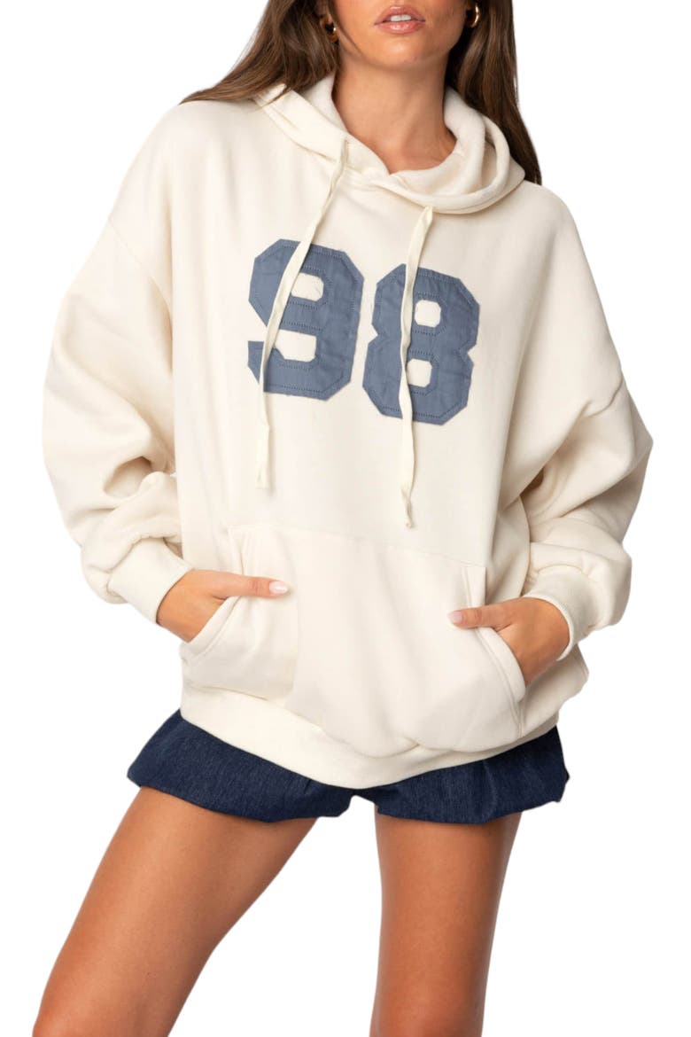 98 Oversize Cotton Blend Graphic Hoodie, Main, color, CREAM