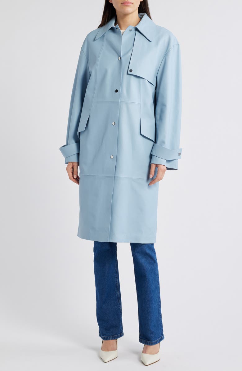 BOSS Sondeli Leather Trench Coat, Alternate, color, Chambray Blue