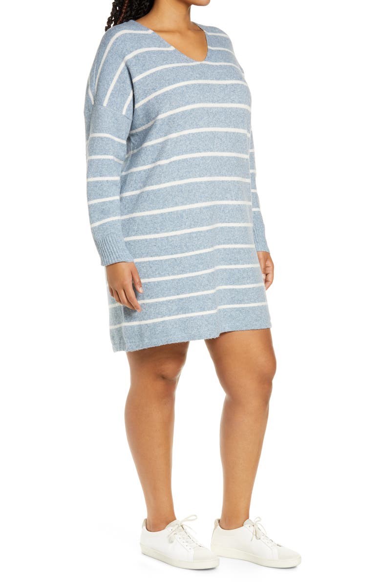 VERO MODA CURVE Doffy Stripe Long Sleeve Recycled Blend Sweater Dress, Alternate, color, 