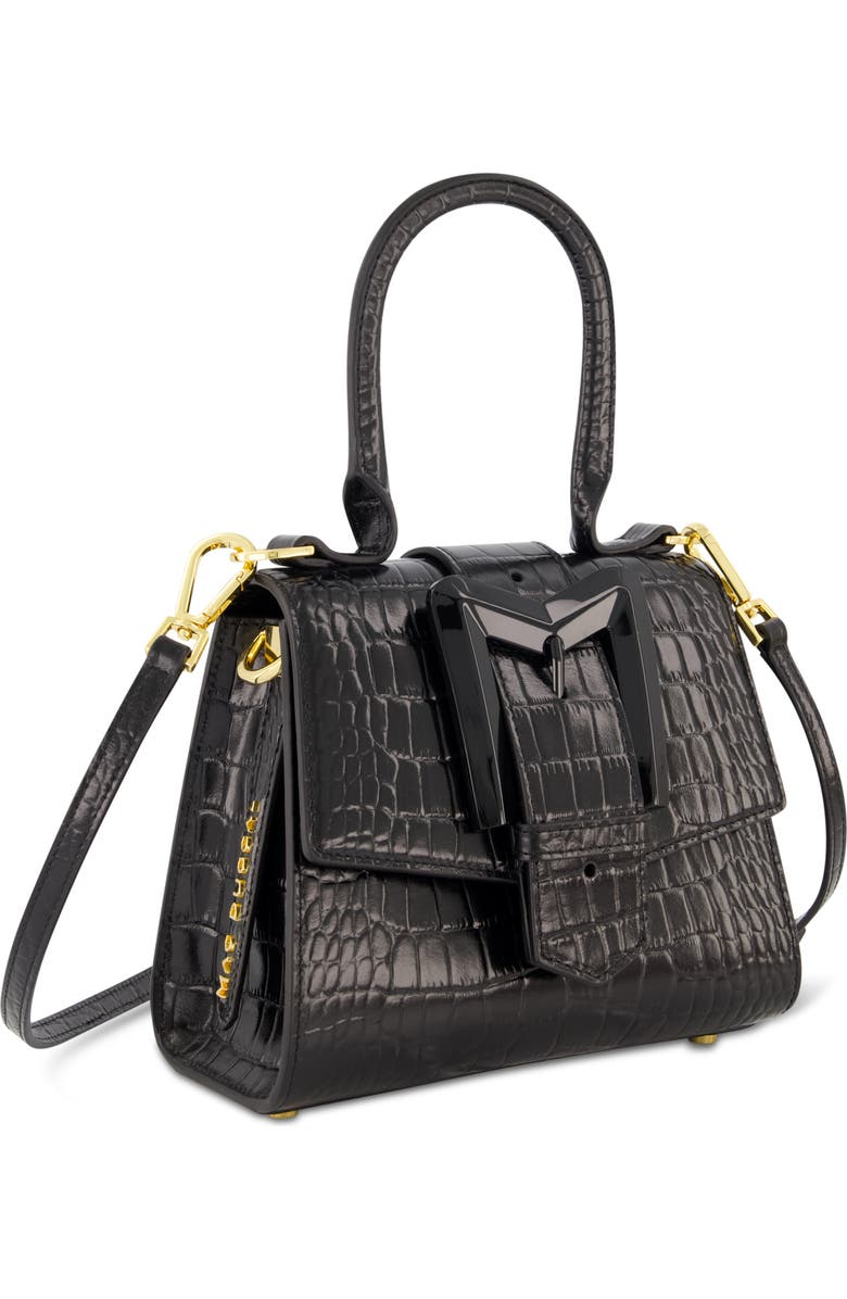 Mac Duggal Crocodile Leather Buckle Detail Mini Handbag, Alternate, color, Black