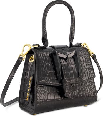 Mac Duggal Crocodile Leather Buckle Detail Mini Handbag