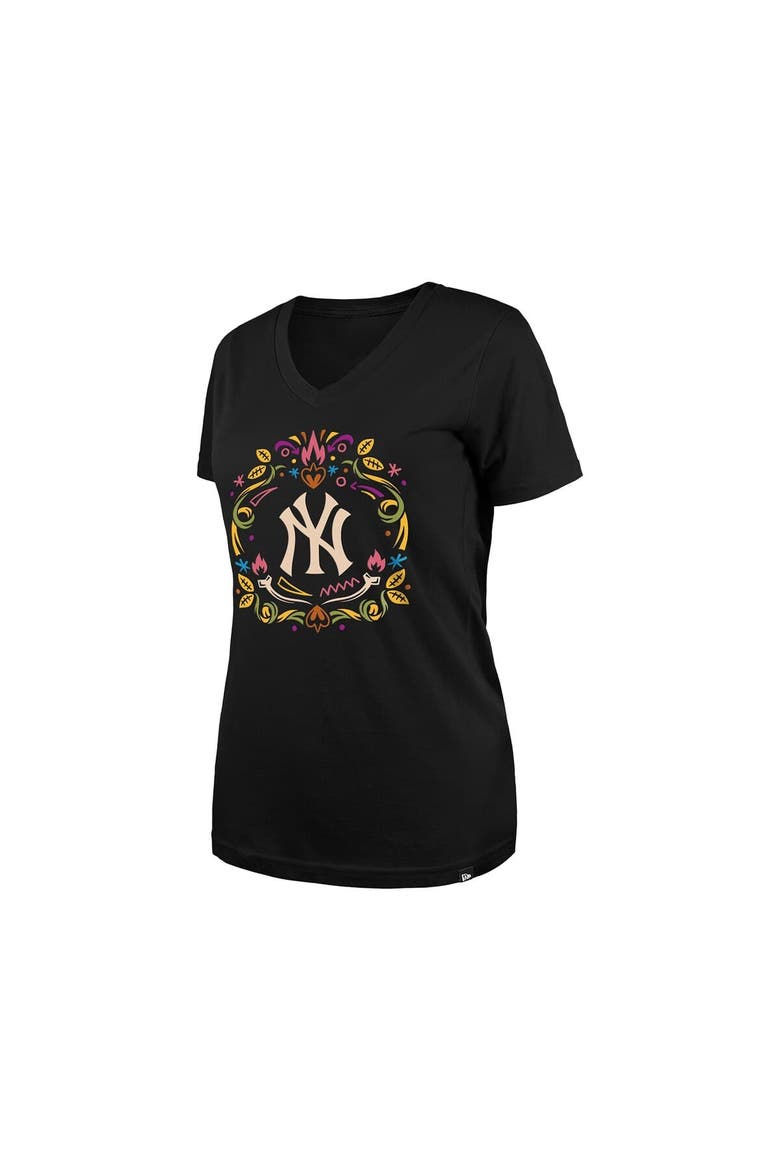 Women's New Era Black New York Yankees Día de los Muertos V-Neck T-Shirt, Alternate, color, Black
