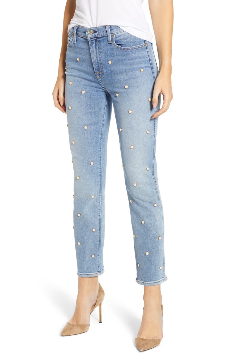 7 For All Mankind <sup>®</sup> Edie Faux Pearl Detail Ankle Jeans, Main, color, 