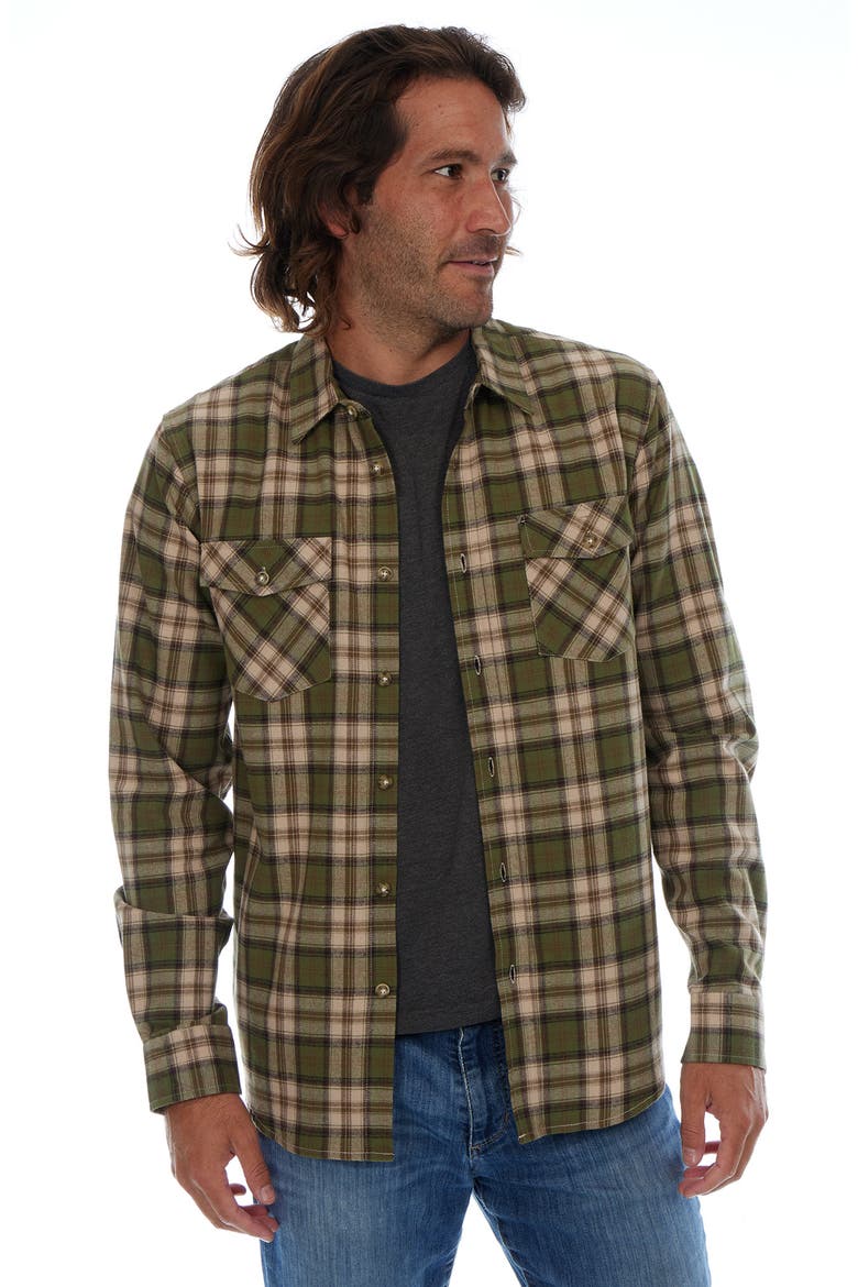 Plaid Flannel Long Sleeve Button-Up Shirt, Alternate, color, OLIVE