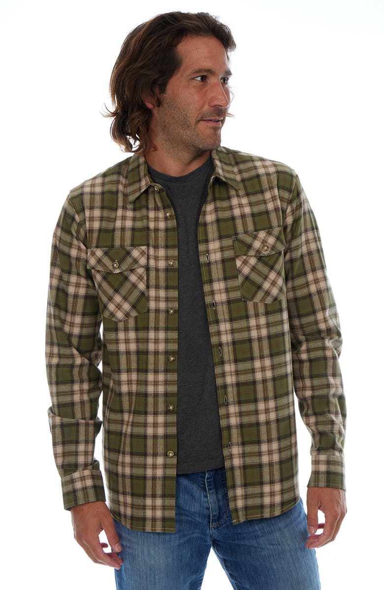 PX Plaid Flannel Long Sleeve Button-Up Shirt, Alternate, color, Olive
