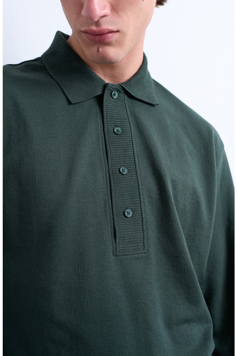 Textured Long Sleeve Polo, Alternate, color, DARK GREEN