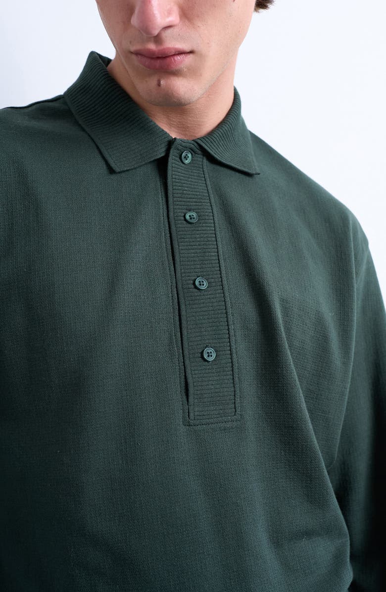 Topman Textured Long Sleeve Polo, Alternate, color, Dark Green