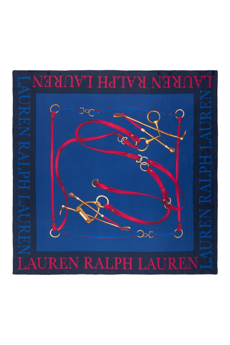 Logo Belting Silk Square Scarf, Alternate, color, BLUE