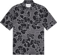 Les Deux Charlie Poppy Pattern Short Sleeve Knit Cotton Blend Button-Up Shirt