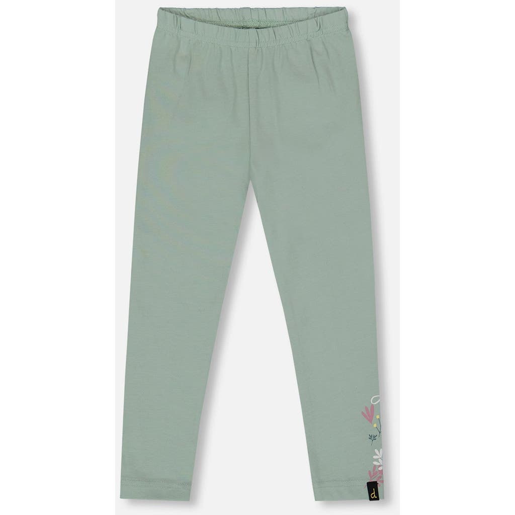 Deux Par Deux Organic Cotton Jersey Leggings With Floral Detail In Green