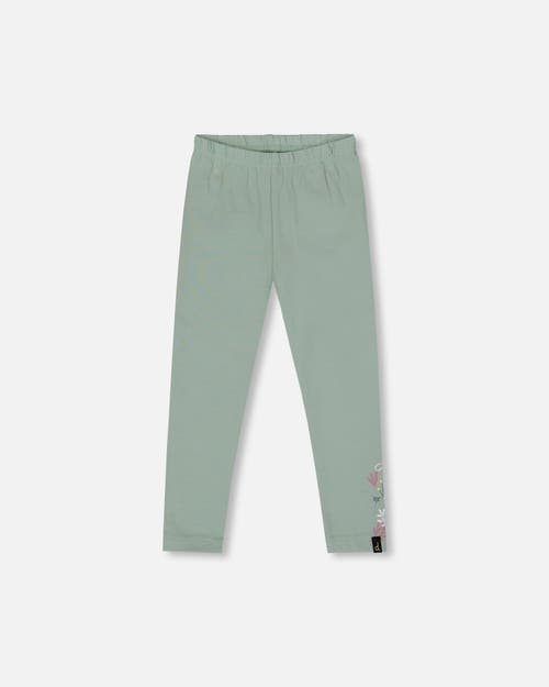 Deux Par Deux Babies'  Organic Cotton Jersey Leggings With Floral Detail In Green