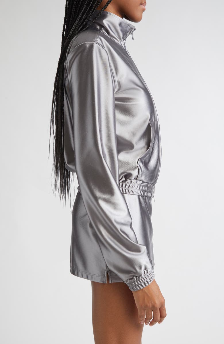 Alexander Wang Shrunken Metallic Faille Jacket, Alternate, color, Alloy