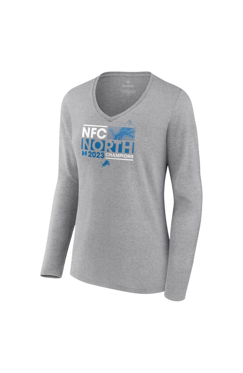 FANATICS Women's Fanatics Branded Gray Detroit Lions 2023 NFC North Division Champions Conquer V-Neck Long Sleeve T-Shirt, Alternate, color, 