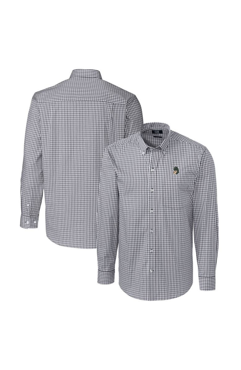 Cutter & Buck Men's Cutter & Buck Charcoal Michigan State Spartans Easy Care Stretch Gingham Long Sleeve Button-Down Shirt, Main, color,
