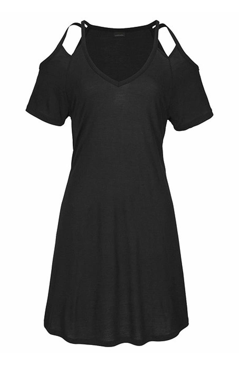 LASCANA Women's Cold Shoulder Dress, Alternate, color, Black