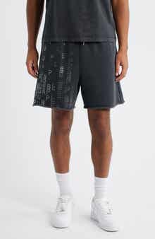 Embellished Logo Raw Hem Fleece Drawstring Shorts