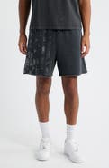 PURPLE BRAND Embellished Logo Raw Hem Fleece Drawstring Shorts
