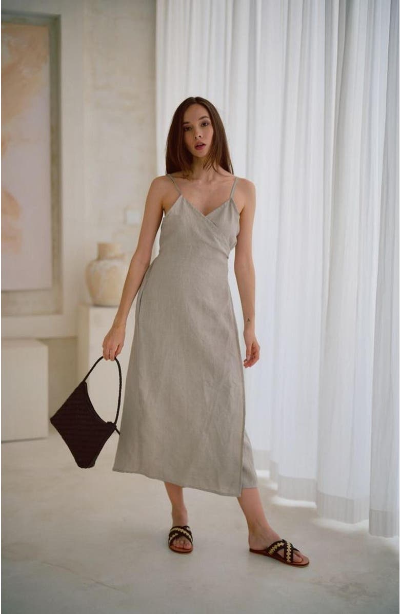 PINK HALEY Anita Linen Wrap Front Midi Dress in Natural, Alternate, color, Natural