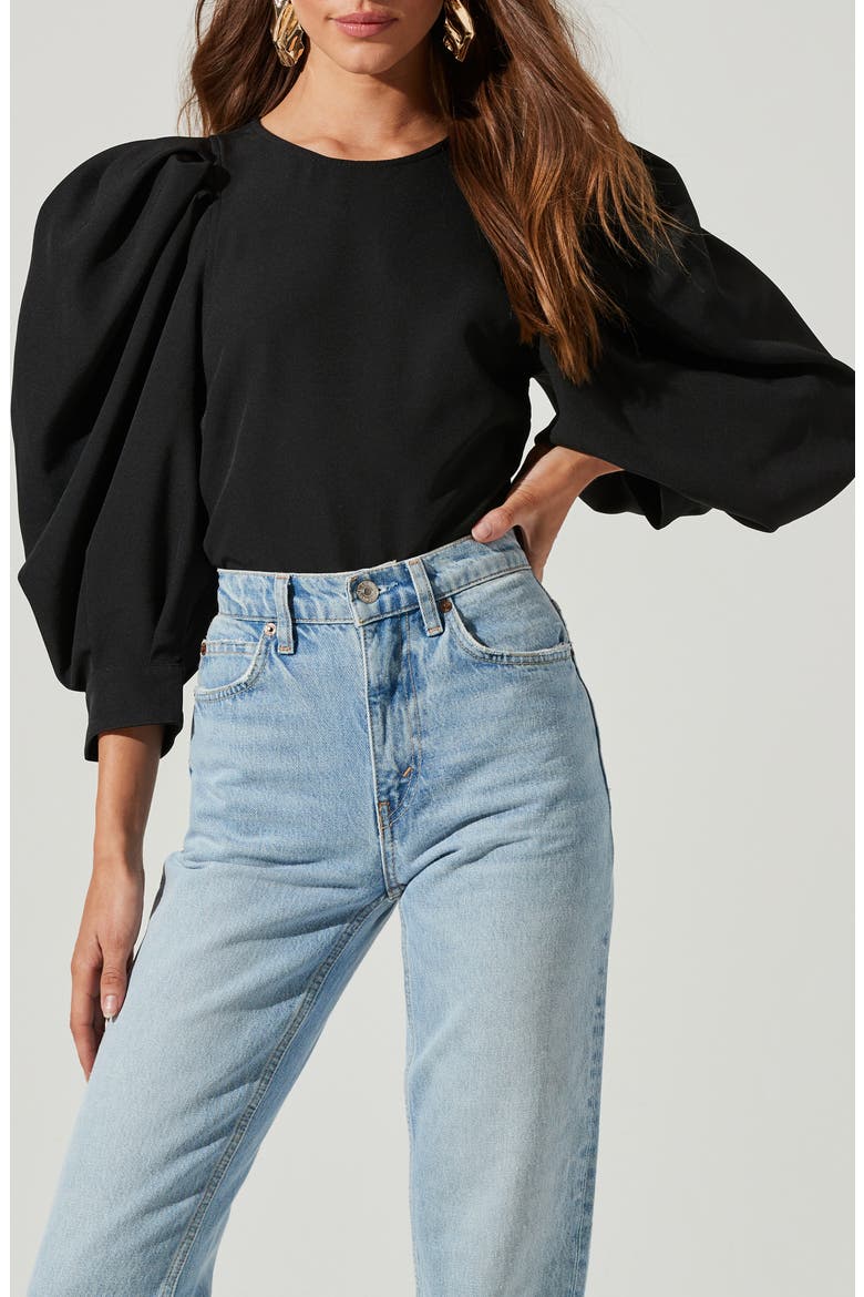 Bubble Sleeve Blouse, Alternate, color, BLACK